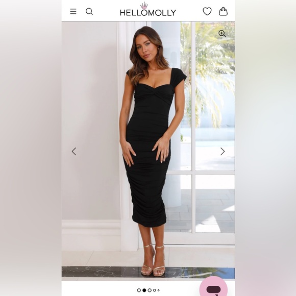 Hello Molly Black Ruched Midi Dress - Picture 1 of 4